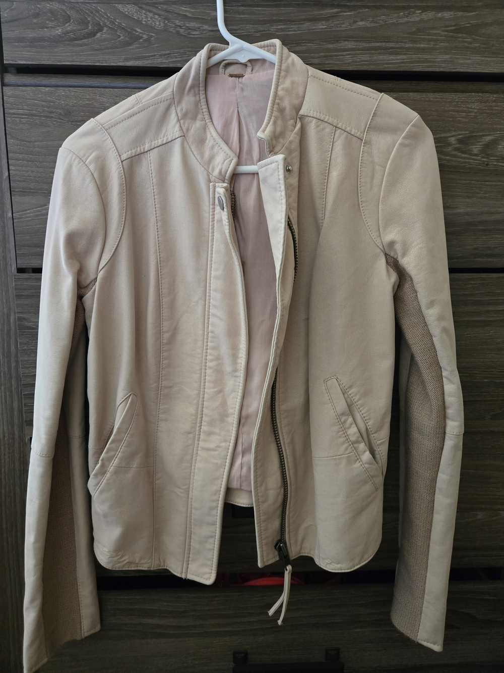 Free People Blush Pink Moto-Inspired Faux-Leather Jacket